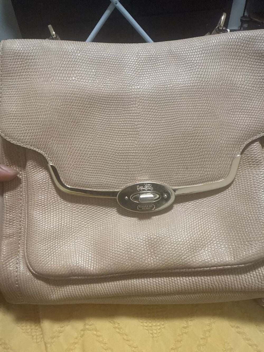 Coach Madison Phoebe Shoulder Bag in Beige Lizard Embossed Leather